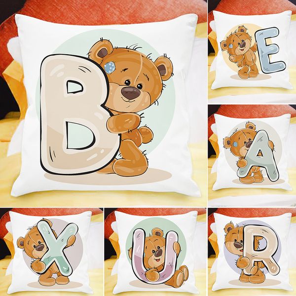 Taie d'oreiller 45x45 cm Alphabet anglais A Z imprimer housse de coussin maison dessin animé ours canapé enfants chambre décor mignon animal taie d'oreiller oreiller 220623