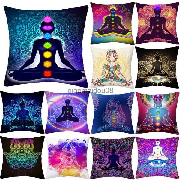 Caja de almohada 45x45cm Mandala Buddha Meditación Chakra Cushion Coushion Trough S Casos de yoga religiosos vintage Decoración del hogar HKD230817