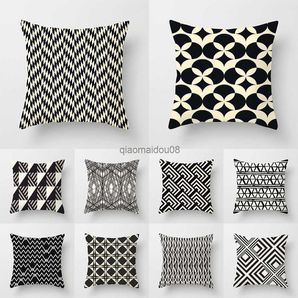 Bois d'oreiller 45x45cm Nouveau étui géométrique Black and White Home Room Sofa Decoration Cushion Coussin HKD230817