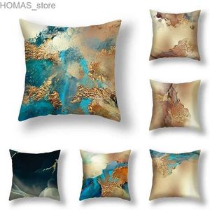 Couche d'oreiller 45x45cm nordique INS Abstract Gold Blue Marble Print Cushion Cover Sofa Office siège Lumbar Home Decoration Y240407