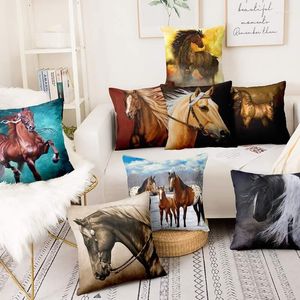 Taie d'oreiller en Polyester 45x45cm, peinture à l'huile d'art moderne, taie d'oreiller cheval, coussin de luxe, décoration de la maison, jet de canapé