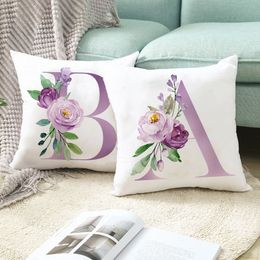 Taie d'oreiller 45x45cm violet lettre impression taie d'oreiller canapé housse de coussin bureau Simple décoratif 230721
