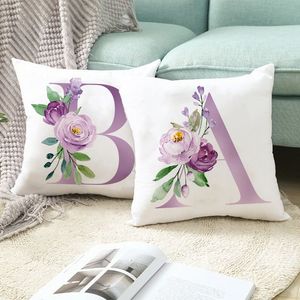 Taie d'oreiller 45x45cm violet lettre impression taie d'oreiller canapé housse de coussin bureau Simple décoratif 230531