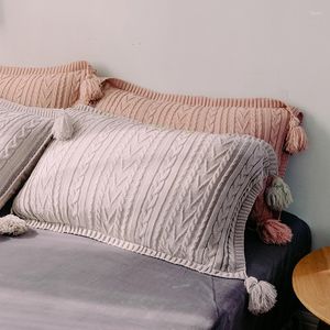 Taie d'oreiller 48X74CM solide vert/gris/rose/jaune taie d'oreiller en laine tricotée avec gland Jaquard grand lit simple couverture chaude