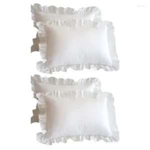 Funda de almohada 4 piezas Funda de almohada blanca Ropa de cama Algodón Sólido Volante Sham Princesa Protector de cubierta europea 48X74 cm