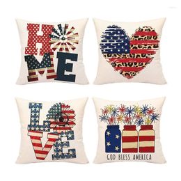 Kussensloop 4 juli omvat National Holiday Cushion Cover American Flag Retro Red Blue Linen Pillowcase Set voor Home