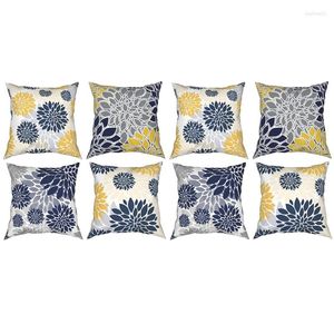 Kussensloop 8X Gooi Covers 18X18 Inch Marineblauw Goud Oversized Bloem Geometrie Vierkante Kussenslopen