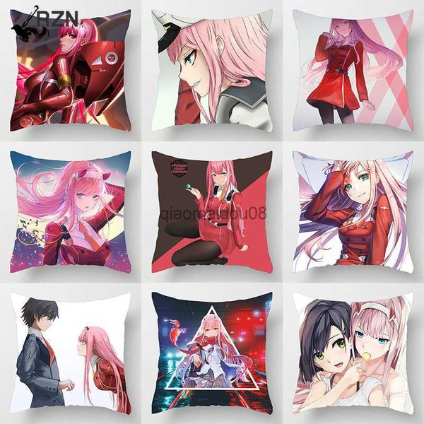 Caisse d'oreiller anime chérie dans le couverture de décoration de la salle Franxx kawaii zéro deux 02 étui de décoration de maison de décoration de maison coussin de coussin en gros hkd230817