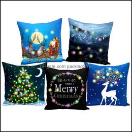 Funda de almohada Ropa de cama Textiles para el hogar Jardín Iluminación LED Cojín de Navidad Er Sofá Funda de almohada Decoración de la sala de estar Entrega de la gota 2