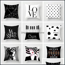 Taie d'oreiller Fournitures de literie Textiles de maison Jardin Nouveau Noir Blanc Impression Taie D'oreiller En Gros Ménage Canapé Chaise De Bureau Pil Dhsb1