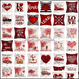 Taie d'oreiller Fournitures de literie Textiles de maison Jardin Valentine Plaid Love Heart Pattern 18 pouces Throw Ers pour la Saint-Valentin Canapé Décor Rrf