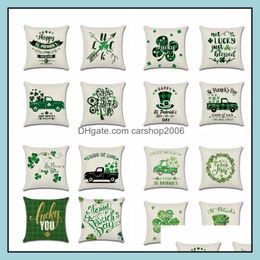 Funda de almohada Ropa de cama Textiles para el hogar Jardín Ll Día de San Patricio Funda de almohada Cojín de lino estampado Er Oficina Sofá Dho