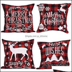 Kussensloop beddengoed levert thuis textiel tuin kerst zwart en rood buffel plaid linnen kussen er voor sofa couch xmas decor 18 inch