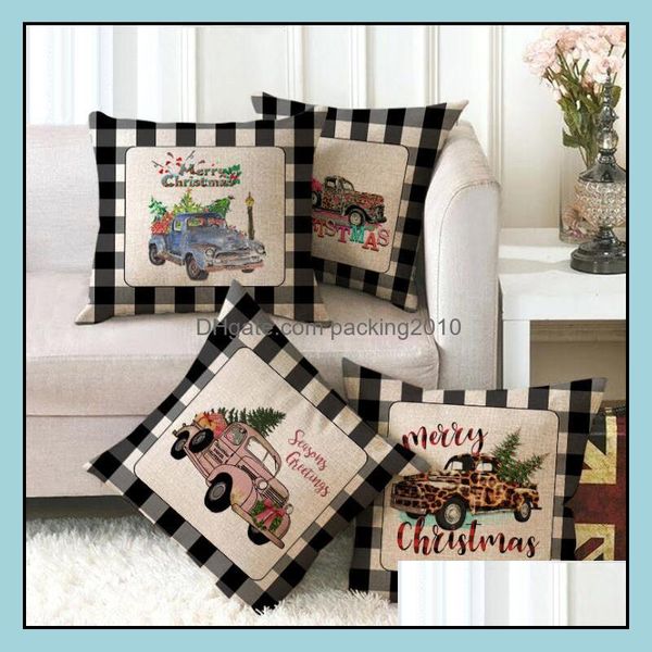 Taie d'oreiller Fournitures de literie Textiles de maison Jardin Noël Ers Plaid Joyeux Noël Coussin Er pour Xmass Tree Deer British Car Sofa Dec