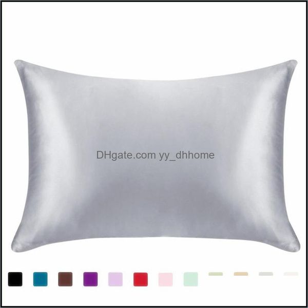 Funda de almohada Suministros de ropa de cama Textiles para el hogar Jardín Ll Funda de almohada de satén de seda Mticolor Cremallera de hielo C Dh0Q2