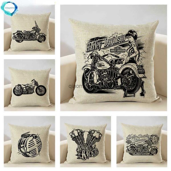 Pristmener le couvercle de coussin de design noir et blanc 45x45cm de moteur de moto de moteur de salon