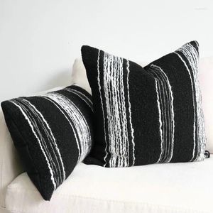 Funda de almohada a rayas blancas y negras, fundas bordadas, funda de felpa suave, decorativa, Wabi-sabi, fundas de cojín simples