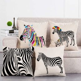 Kussensloop Zwart Zebra Case Rainbow Zebra Cotton Linen Case Decor Home Bed Sofa Woonkamer Decoratie Deksel Cover HKD230817