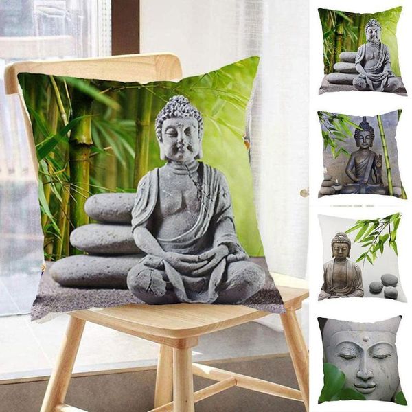 Taie d'oreiller Bouddha Statue Bouddhisme Shakyamuni Dessiner Taie d'oreiller 45 45cm Couverture Décor Jeter Couvre Coussin Décoration de La Maison Linge / Lit F3M1