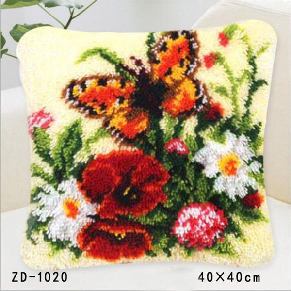 Funda de almohada con gancho de mariposa, alfombra de lona bordada, Kit de animales de ganchillo, Kits de cojines artesanales hechos a mano, decoración del hogar