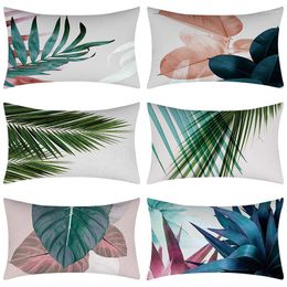 Taie d'oreiller voiture décoratif rectangulaire housse de coussin fournitures pour la maison coussins couvre taie d'oreiller feuilles de palmier tropicales impression