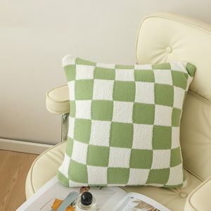 Taie d'oreiller damier Plaid en peluche housse de coussin tricoté voiture canapé jeter taie d'oreiller courte polaire taie d'oreiller coussin pour canapé-lit décor 230214