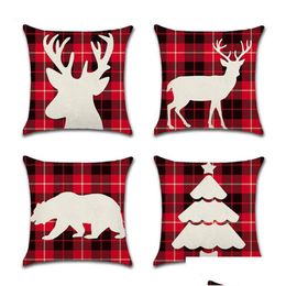 Kussensloop Kerst Canvas 45X45Cm Eland Gedrukt Individueel Pakket Er Retro Plaid Kussensloop Beddengoed Levering Thuis Gard Dhnim