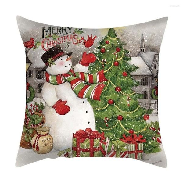 Funda de almohada Funda de cojín de Navidad Fundas de copos de nieve de Papá Noel Decoración de la habitación de Navidad Tiro de lino Navidad