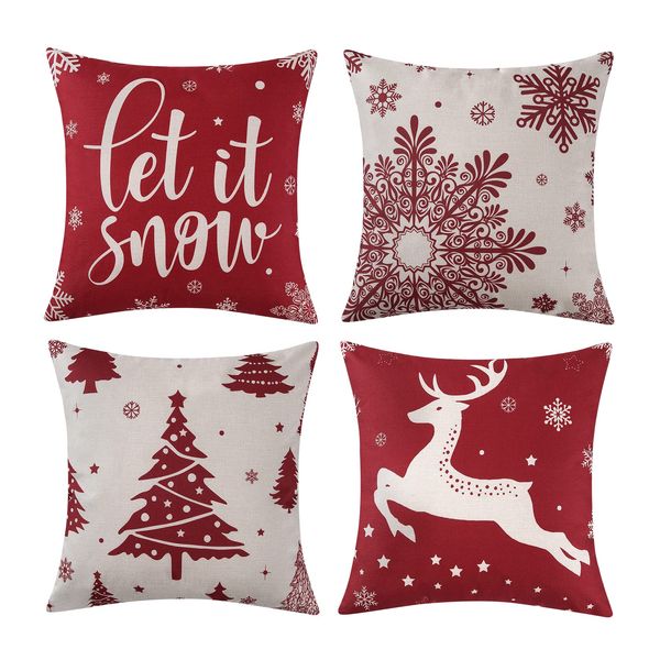 Taie d'oreiller Décoration de Noël Ers 18 x 18 Lot de 4 décor de ferme Jeter pour la maison Merry Tree Deer Hello Winter Holiday Cushi Mxhome Amzg6