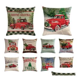 Taie d'oreiller Décorations De Noël Camionnette Rouge Arbre Série Coussin Er Articles Ménagers 45 X 45 Cm T2I53104 Drop Delivery Home Gard Dhn9A