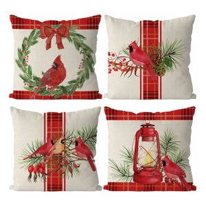 Taie d'oreiller Noël Ers 18 x pouces lot de 4 Cardinal rouge Buffalo Check Farmhouse jeter taie d'oreiller décorations de fête Winte Sports2010 Am69Y