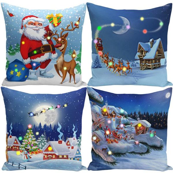 Taie d'oreiller lumières féeriques de noël, housse de coussin LED, 45x45cm, père noël Elk neige, couvertures courtes en peluche en Polyester, décoration de la maison, cadeaux