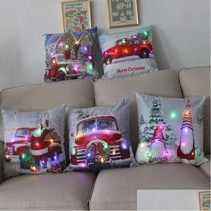 Taie d'oreiller Lumière de Noël Ers 18 x pouces Er Noël avec lumières LED Coussin de dossier de canapé rustique pour la livraison directe d'hiver Accueil Garde Dhnew