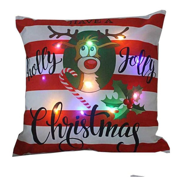 Taie d'oreiller Taie d'oreiller de Noël Décorations lumineuses LED pour la maison Père Noël imprimé Coussin en peluche super doux ER 45X45 cm Drop Deliver Dhuqa