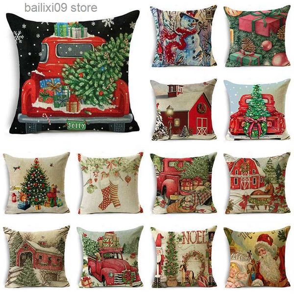 Taie d'oreiller Série de Noël Case Santa Elk Festival Home Decor Bureau Canapé Housse de coussin 40 * 40 cm / 45 * 45 cm / 50 * 50 cm T230926