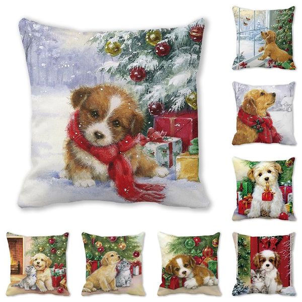 Funda de almohada Estilo navideño Funda de almohada Patrón de dibujos animados Funda de cojín impresa Piel de melocotón Sala de estar Silla Sofá Decoración del hogar