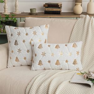 Kussensloop Kerst Sierkussenhoes Set van 2 Zachte Pluche Pailletten Geborduurde Sneeuwvlokken Sierkussensloop voor Bed Huis Decoratief 231214