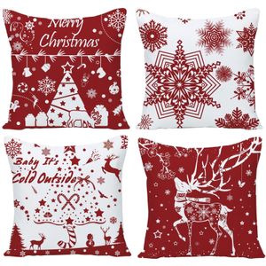 Taie d'oreiller Motif blanc de Noël Impression Taie d'oreiller en lin rouge Housse de coussin de canapé Amélioration de l'habitat peut être personnalisé pour vous 40x40 50x50 230918