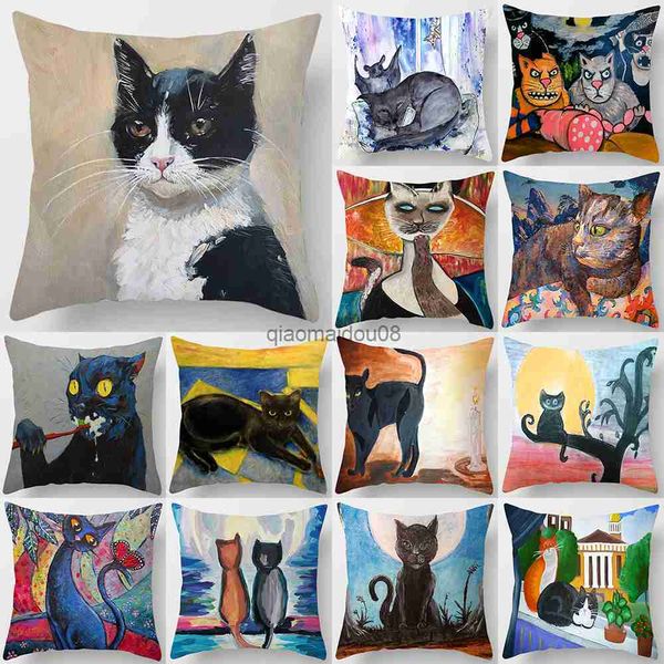 Couche d'oreiller Coueton Carton Cat Print Match Cushion Set pour la maison Salon Sofa Bedroom Car Decoration Case 45x45cm HKD230817