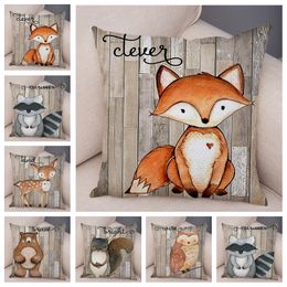 Taie d'oreiller coloré nordique hibou taie d'oreiller décor mignon dessin animé animal housse de coussin pour canapé étui écureuil couvre 45x45 cm 220623