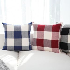 Taie d'oreiller contraste couleur Plaid Cusion couverture motif de treillis pour salon voiture canapé chaise fermeture éclair ouverte