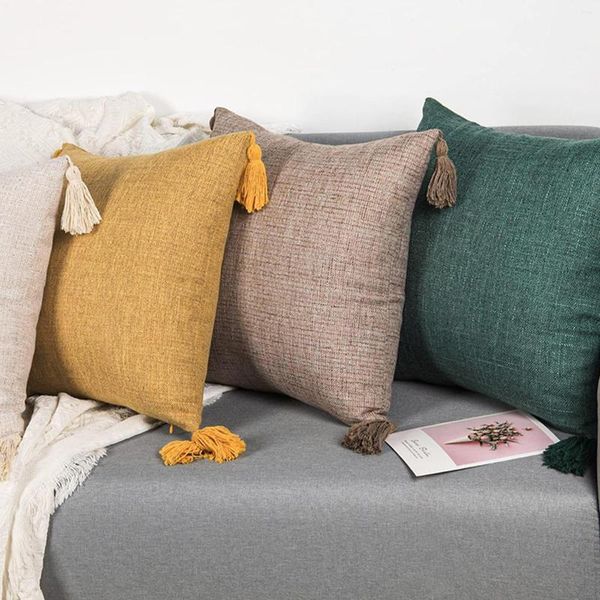Fundas de almohada Fundas de almohadas decorativas para sofá Funda de cojín de lino rústico con borlas Funda de almohada de gran acento Decoración para el hogar S O2F2