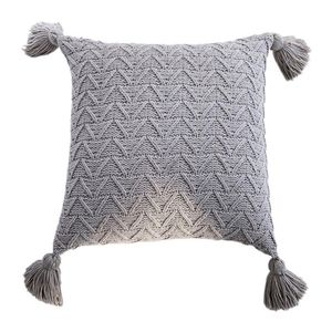 Taie d'oreiller en Crochet tissé tricoté avec glands, Triangle rayé, couleur unie, housse de coussin décorative douce et chaude