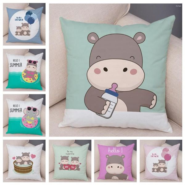 Taie d'oreiller dessin animé mignon biberon hippopotame taie d'oreiller éléphant maison Animal housse de coussin décor canapé voiture