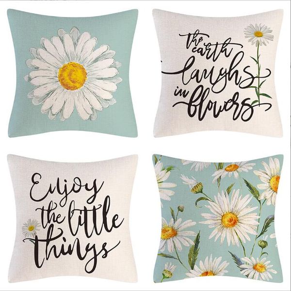 Funda de almohada Daisy Sun Flower Hold Funda de almohada Summer Printed Throw Pillows Case Room Home Funda de almohada decorativa Sofá Funda de cojín Ropa de cama Suministros BC307