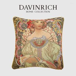 Kussensloop Davinrich Mucha Day Dream decoratieve kussenhoezen met ritsweven Jacquard Sofa Pillowcase 45x45cm Vintage Girl Portrait Art