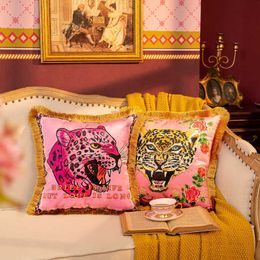 Kussensloop dunxdeco chic roze luipaard tijger fluweel kussen cover decoratieve moderne romantische meisjeskamer bank stoel coussin decor 221222