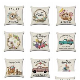 Taie d'oreiller Lapin de Pâques Ers Dessin animé Lapin Coussin décoratif en lin Festival Home Decoraon 16 Designs Drop Delivery Garden Te Dhtkd