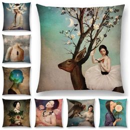 Taie d'oreiller Dame élégante fille mignonne Shakespeare imaginer fantaisie peinture à l'huile rêveur sentiment fable destin Thorw taie d'oreiller housse de coussin 220714