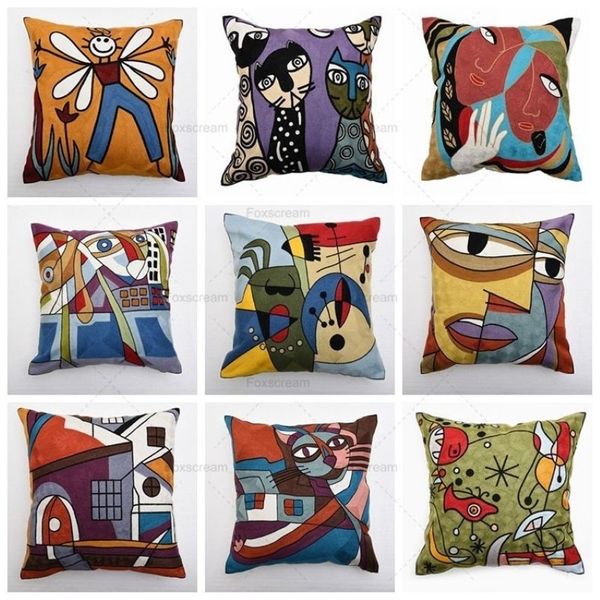 Taie d'oreiller coussins brodés couvre broderie Picasso peintures abstraites housse de coussin oreillers rouges Y200104203E